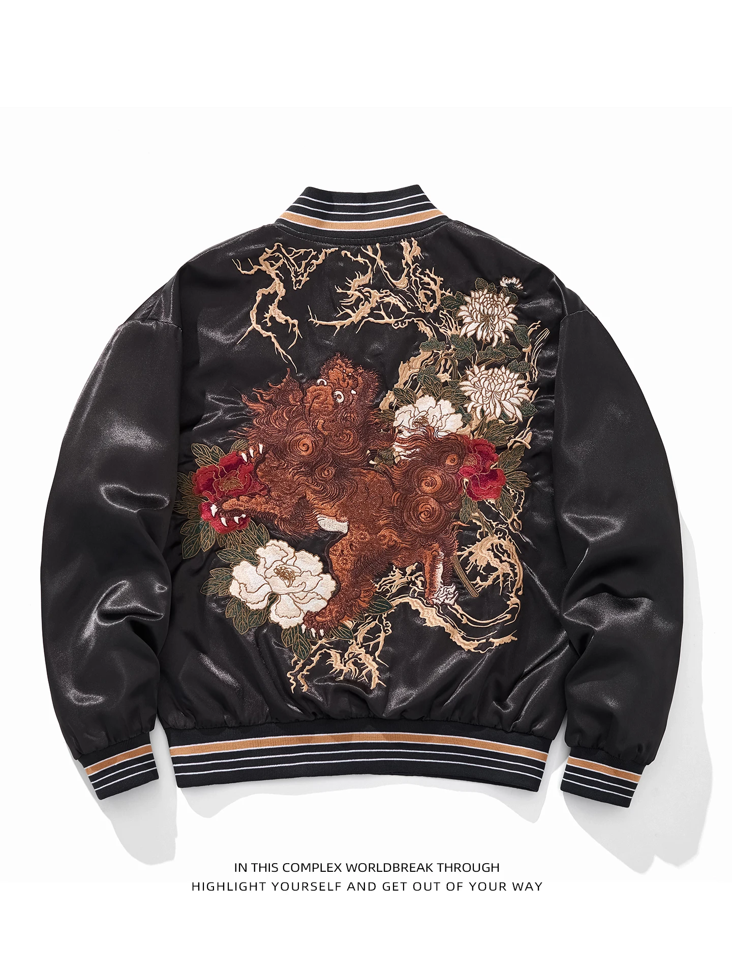 

Мужская верхняя одежда свободного кроя с тяжелой вышивкой в бейсбольном стиле, ретро, в китайском стиле, модная, из полиэфирного атласа