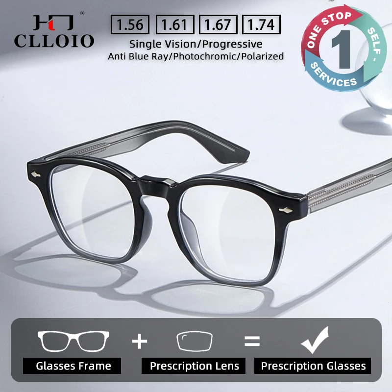 

CLLOIO Vintage Lightweight Prescription Glasses Anti Blue Light TR90 Square Frame Myopia Glasses Reading Progressive Eyewear
