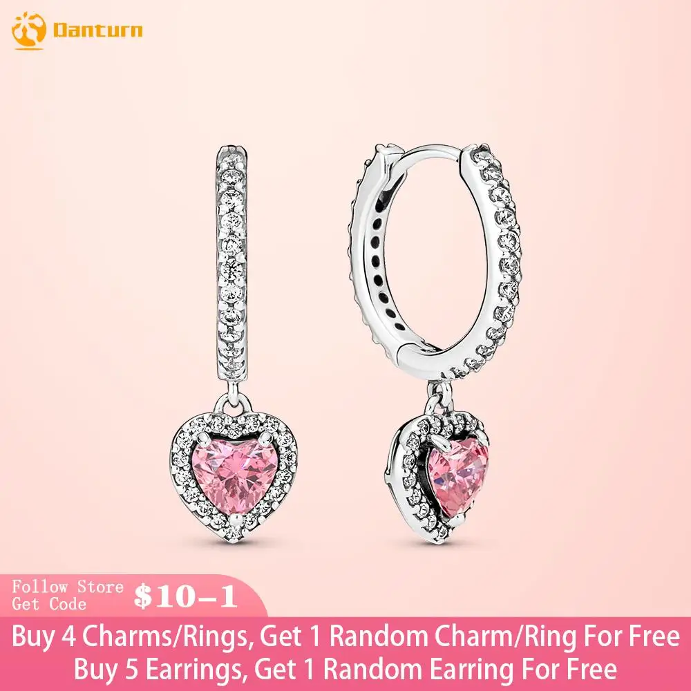 

Danturn 925 Sterling Silver Earrings Sparkling Halo Heart Hoop Earrings for Women Female Fashion Jewelry Gift Free Shipping