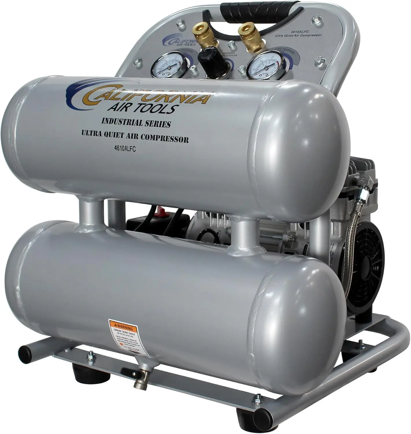 Air Tools 4610ALFC 1.0 HP Ultra Quiet and Oil-Free Air Compressor, 4.6 Gallon Aluminum Twin Tank, 60 dBA Noise Level,