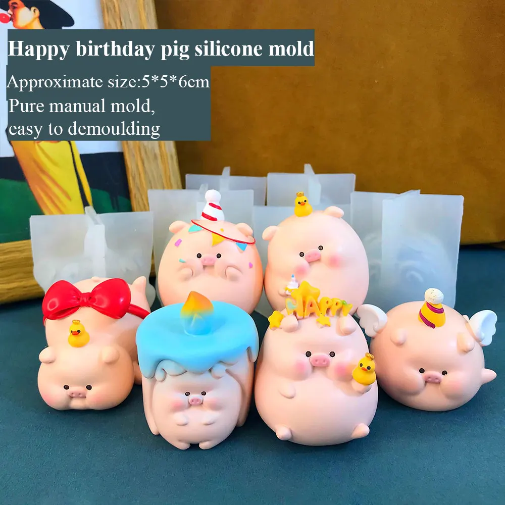 

Lovely Happy Birthday pig mold drop glue Aromatherapy handmade DIY exclusive 3D three-dimensional mold