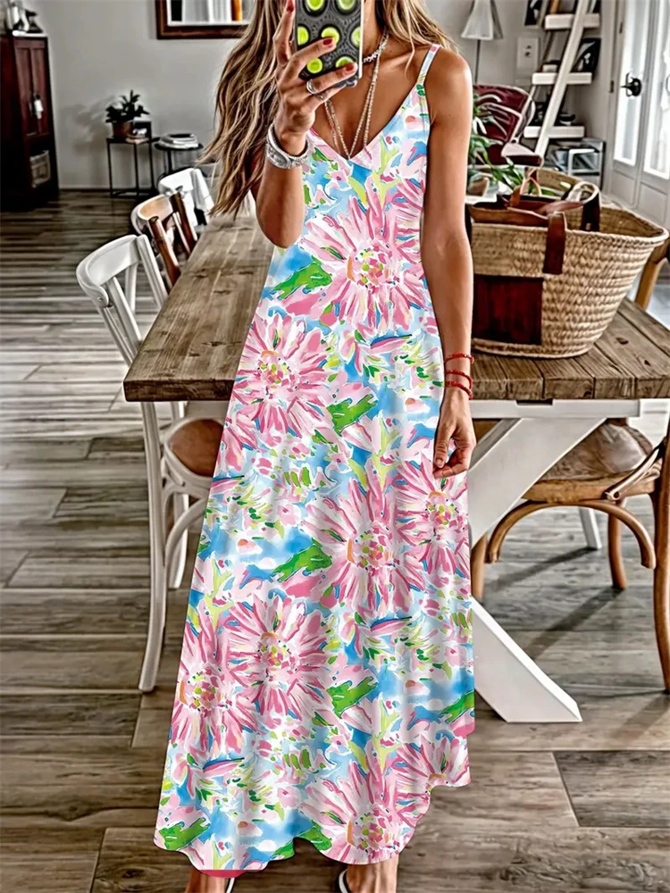 

Новое женское летнее модное длинное платье масляного цвета с цветочным принтом, платье с лямкой на щиколотке, сексуальное вечернее платье без рукавов с лямкой на шее