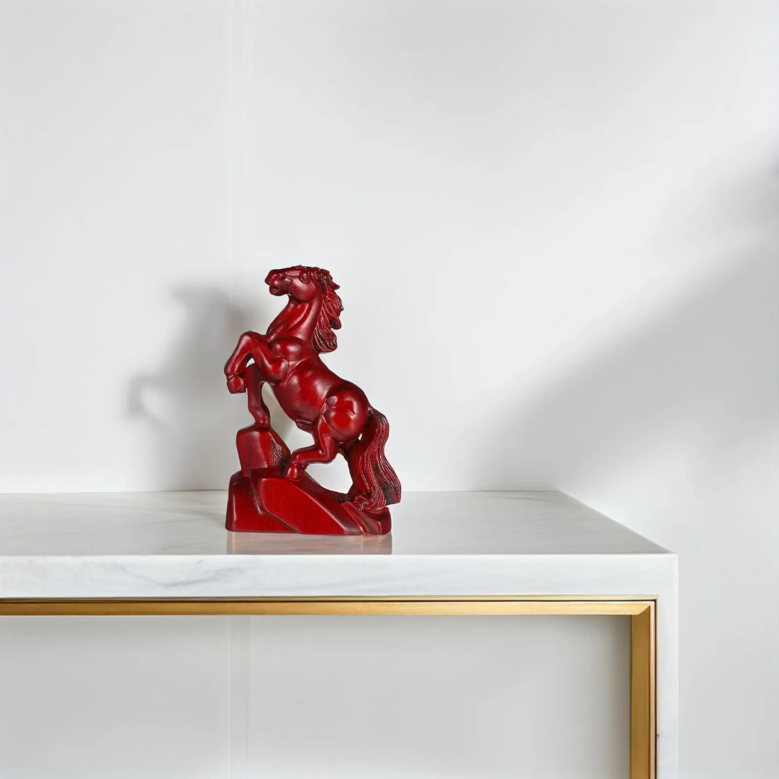 Standing Horse Figurine for Horse Enthusiasts, Adding Visual Appeal, 14.00 cm Hand-Carved Red Wooden Ornament, 1 Pc