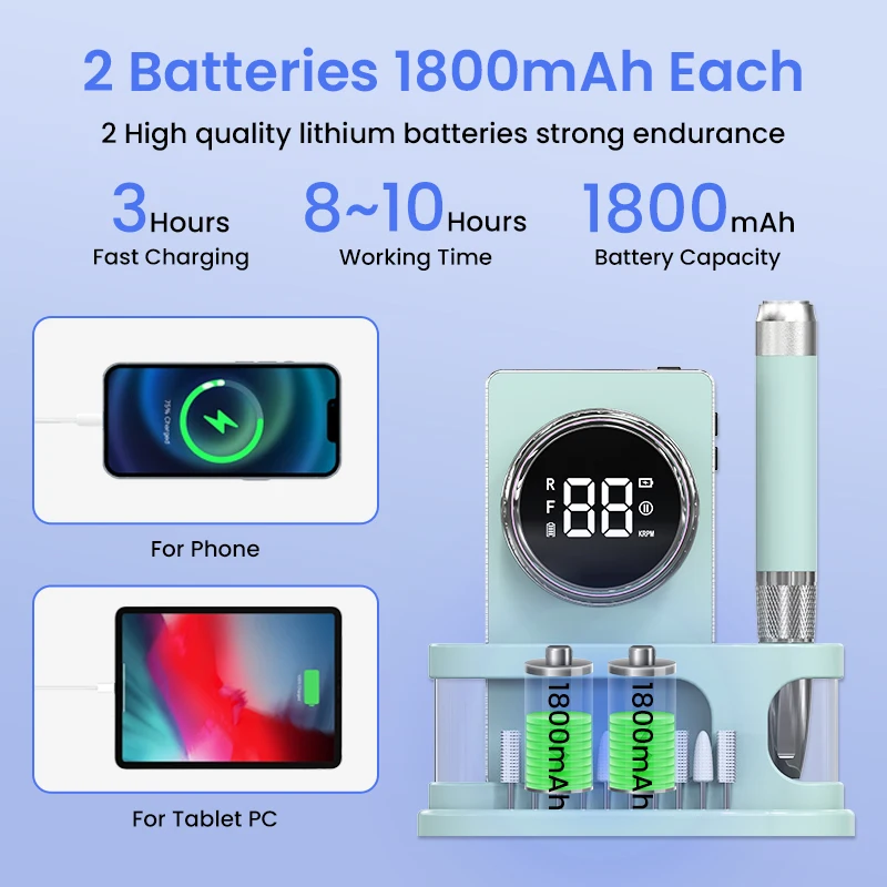 Nuevo Kit de Taladro Eléctrico Profesional Inalámbrico Portátil para Uñas, Lima de Uñas con Carga Inalámbrica de 40000 rpm, Sin Escobillas, para Remover Acrílico y Gel