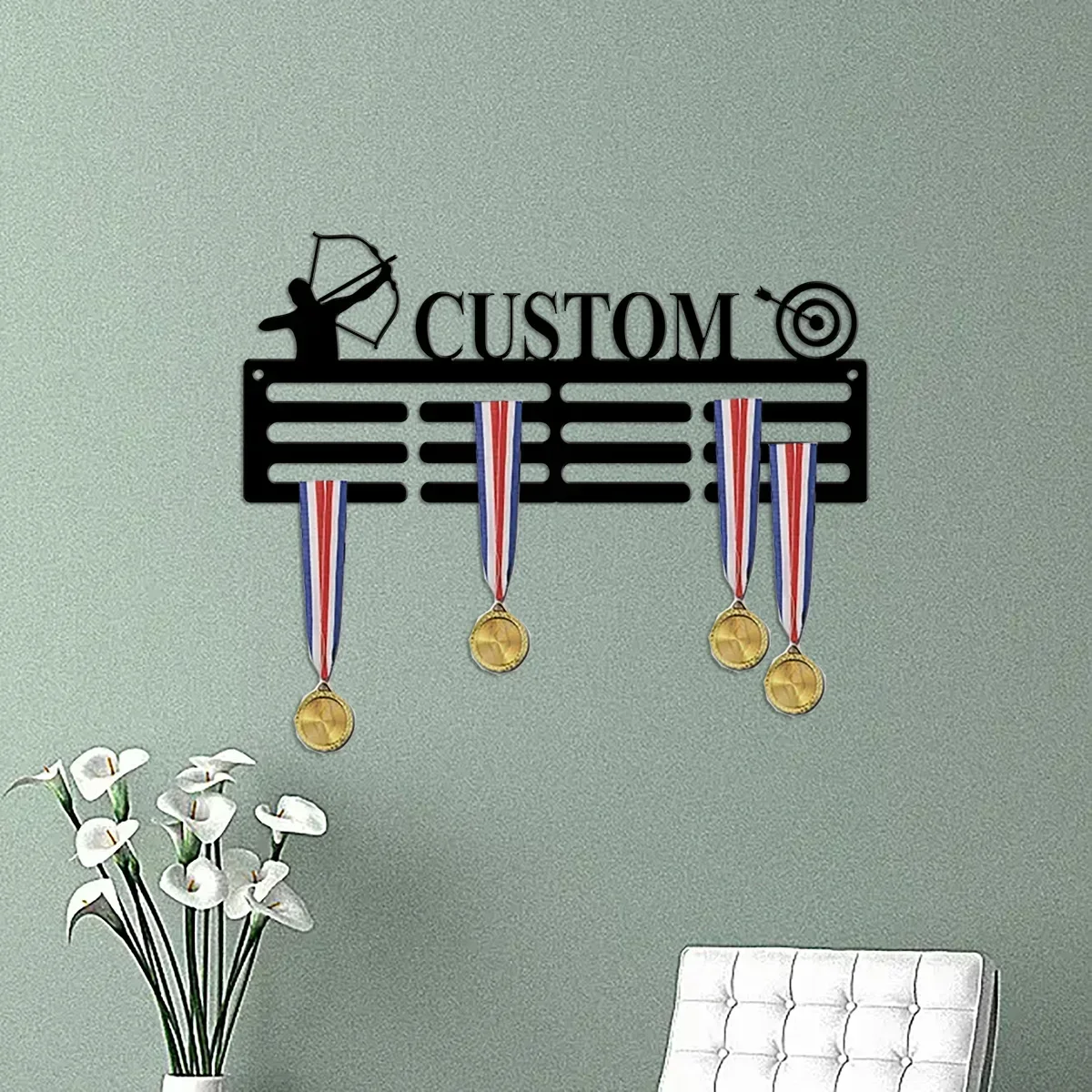 

Custom Personalized Archery Medal Holder,Custom Archery Name Medal Hanger,12 Rungs for Medals & Ribbons,Sport Medal Display