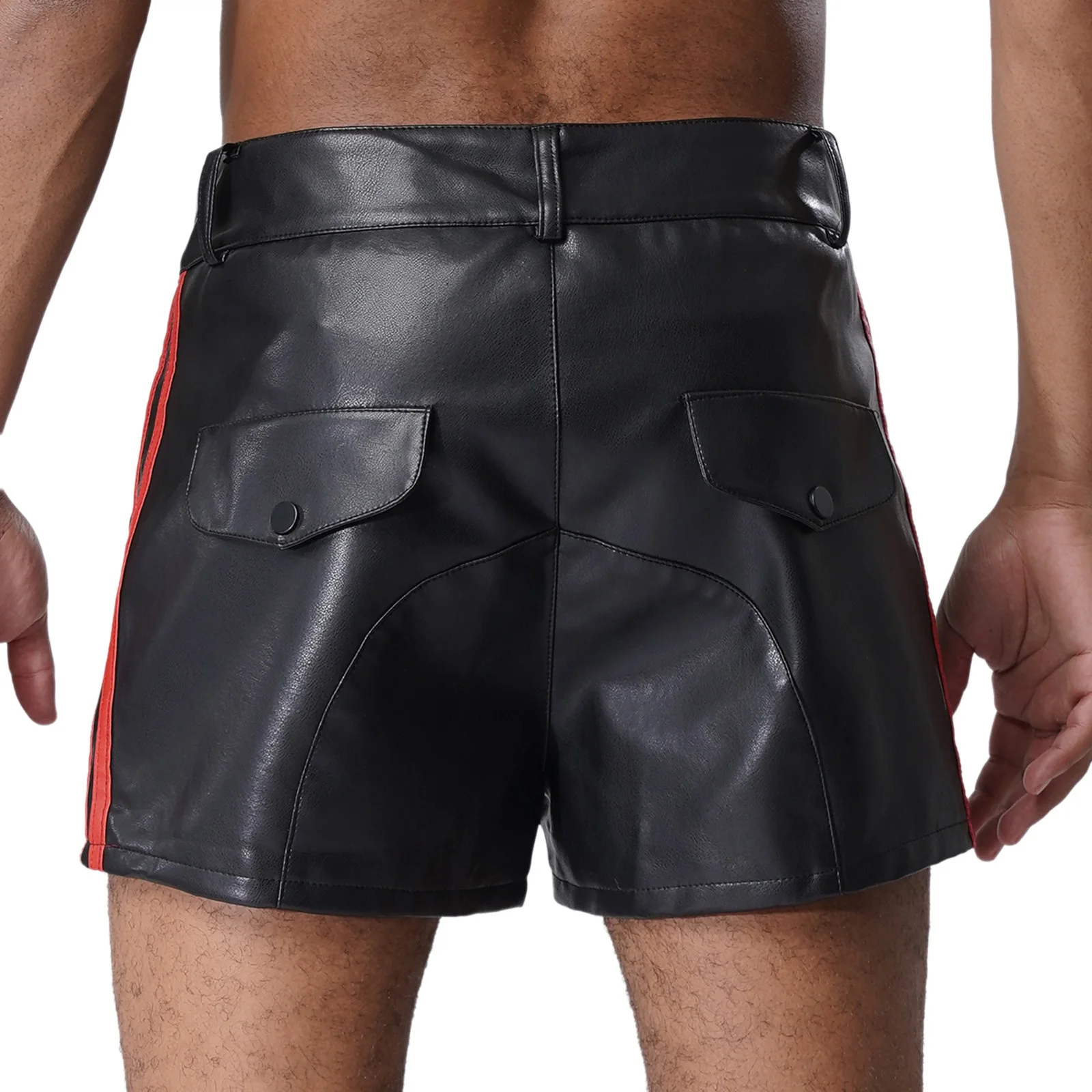 Celana Pendek Mini Kulit PU Cargo Pinggang Tinggi Pria dengan Kantong, Celana Pendek Cargo Kulit Imitasi Matte untuk Aktivitas Sehari-hari, Santai, Bersepeda, dan Liburan