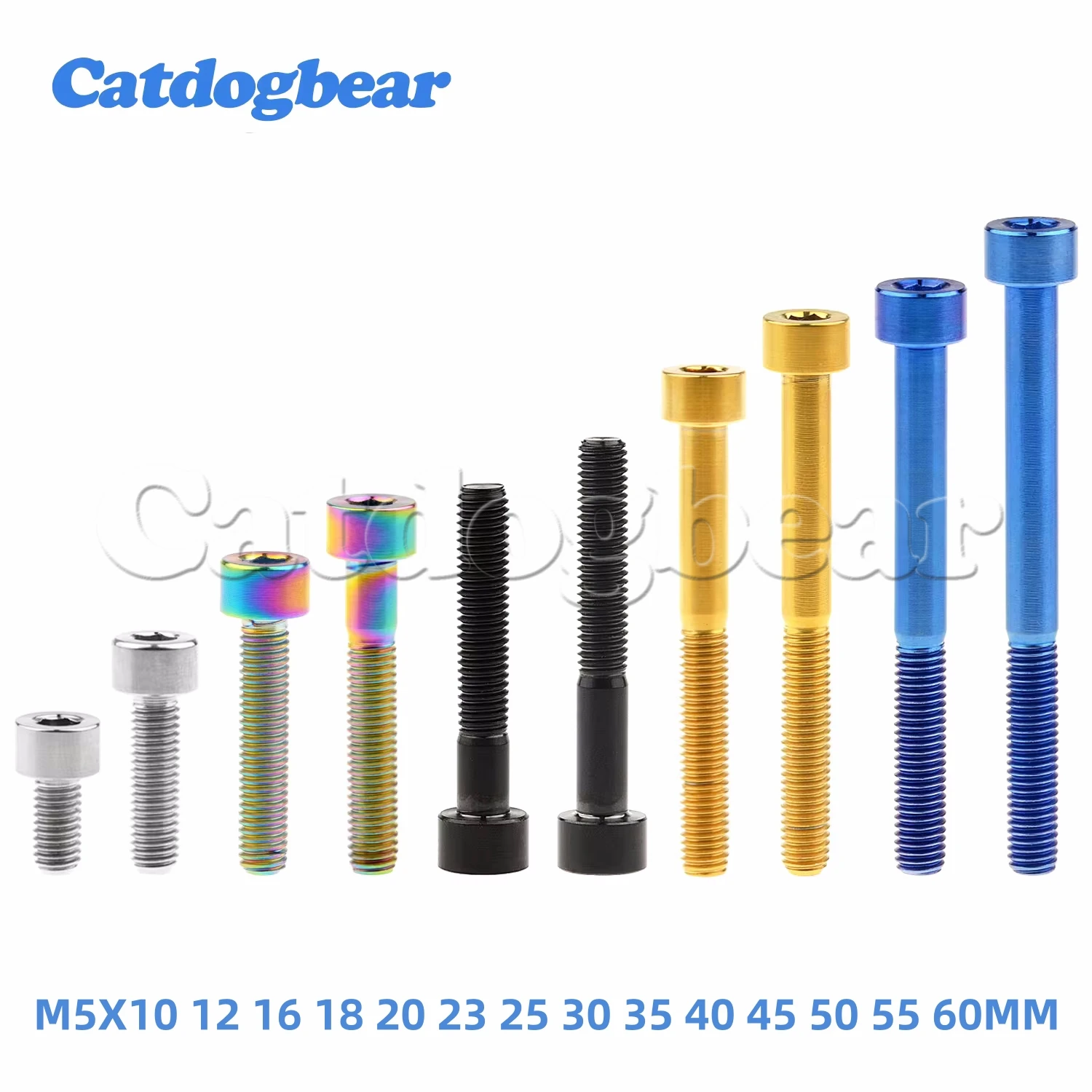 Catdogbear  Titanium Bolt M5x10 12 16 18 20 23 25 30 35 40 45 50 55 60mm Screw For Bike MTB  Road Bicycle Seatpost Headset Brake