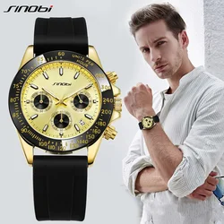 SINOBI Top Luxury Men's Watches Fashion Style Man's Quartz Wristwatches Chronograph Golden Men's Clock Male Relogios Masculino