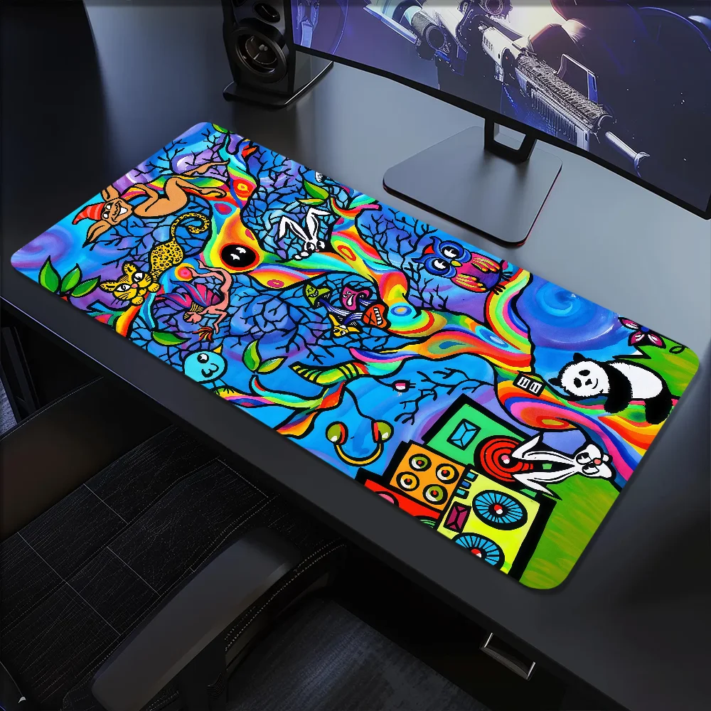 Art Psychedelic Geometrical Colorful Mouse Pad Large Desk Mat Keyboard Ergonomic Office Rubber PC Non-slip Anti-fray Home Custom