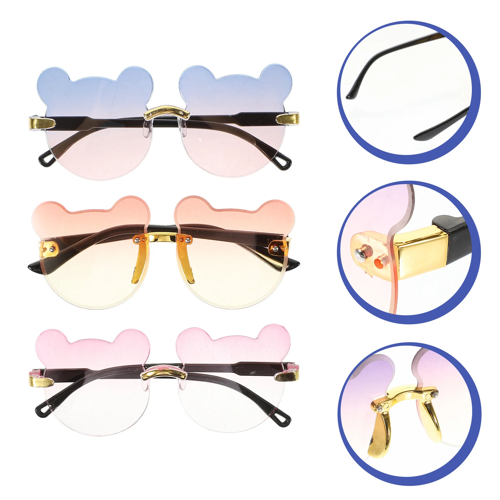 

3pcs Bear Sunglasses Set Cute Cartoon Eyeglasses Lightweight PC Material Fun Party Accessories Random Colors