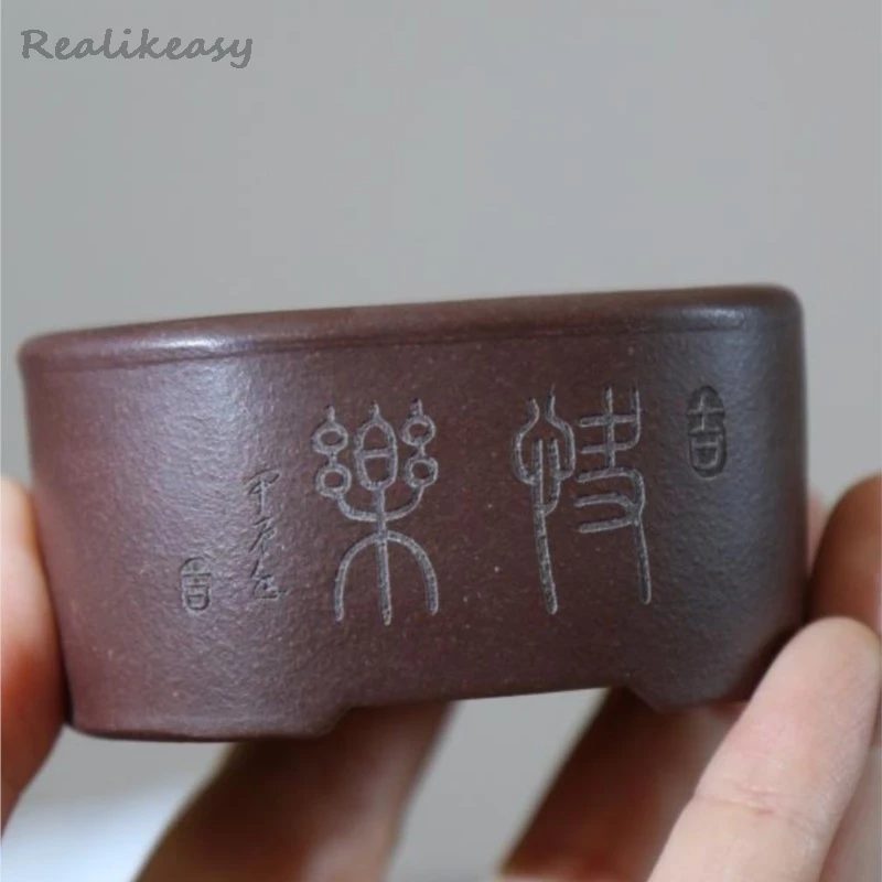 2025 Creative Carving Purple Clay Flower Pot Mini Bonsai Pot Chinese Household Desktop Mini Handmade Decorative Flower Pot LH206