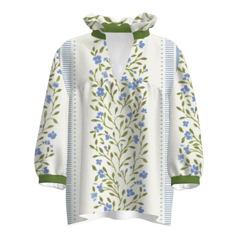 Femmes imprimé col montant irt mi SVE haut trajet Sle Polyester fibre cinq Sve longueur régulière mince