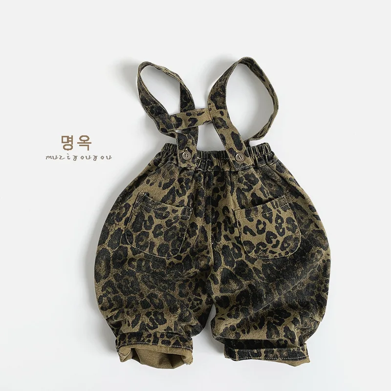 Pant Reversible Leopard Print Overalls New Boys Grils Children Fashionable Personality Comfortable Cool Korean Loose