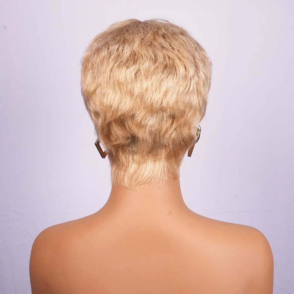 شعر مستعار قصير بقص عابث مع غرة، شعر بشري بوب أشقر مستقيم، شعر مستعار مصنوع آليًا للنساء ذوات البشرة السمراء