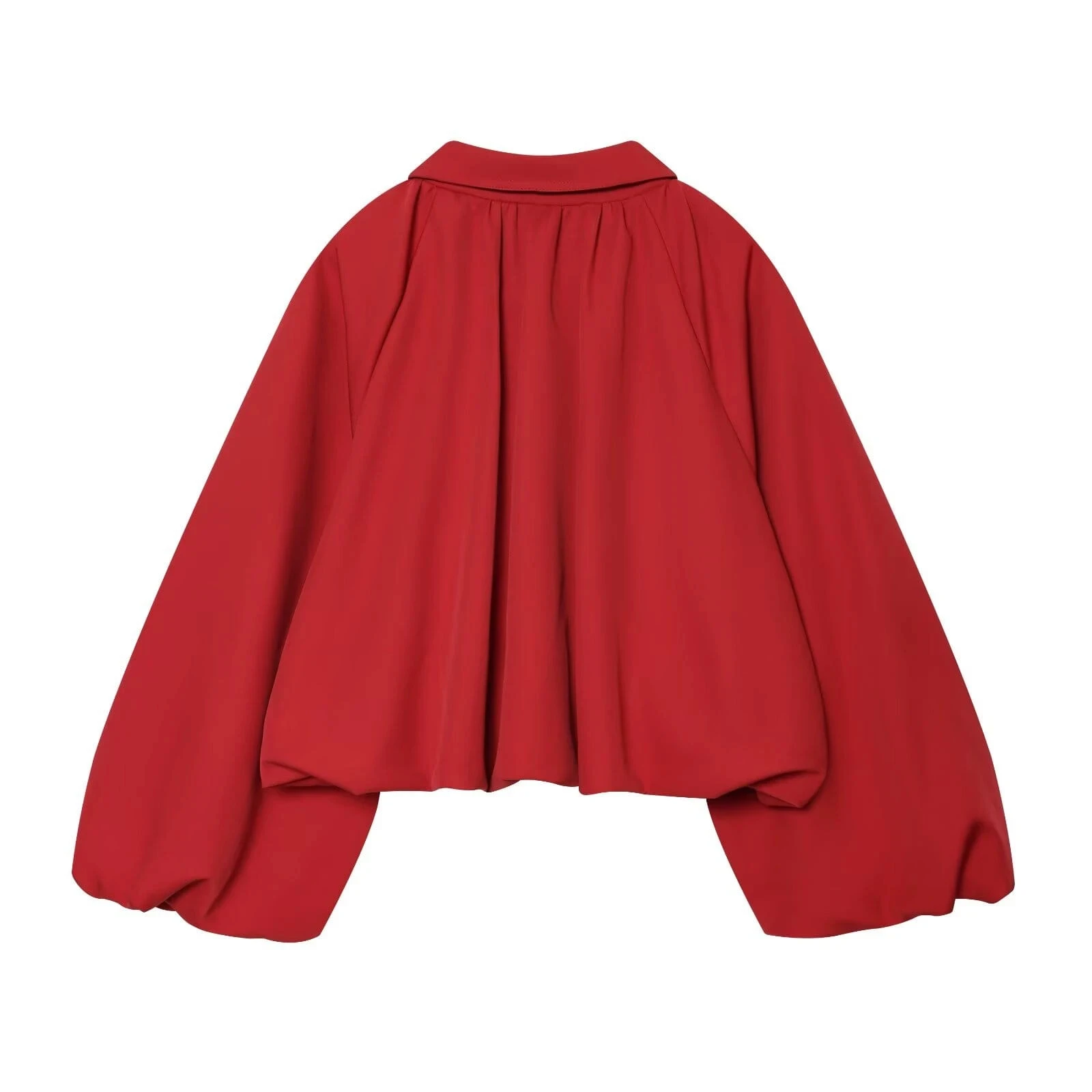 Damen-Cropped-Jacke mit Revers, Laternenärmeln, gerafftem Rücken, lockerer Passform, kurze Oberbekleidung, lässige Streetwear, für den Alltag, Büro, modische Oberteile – Detail 4