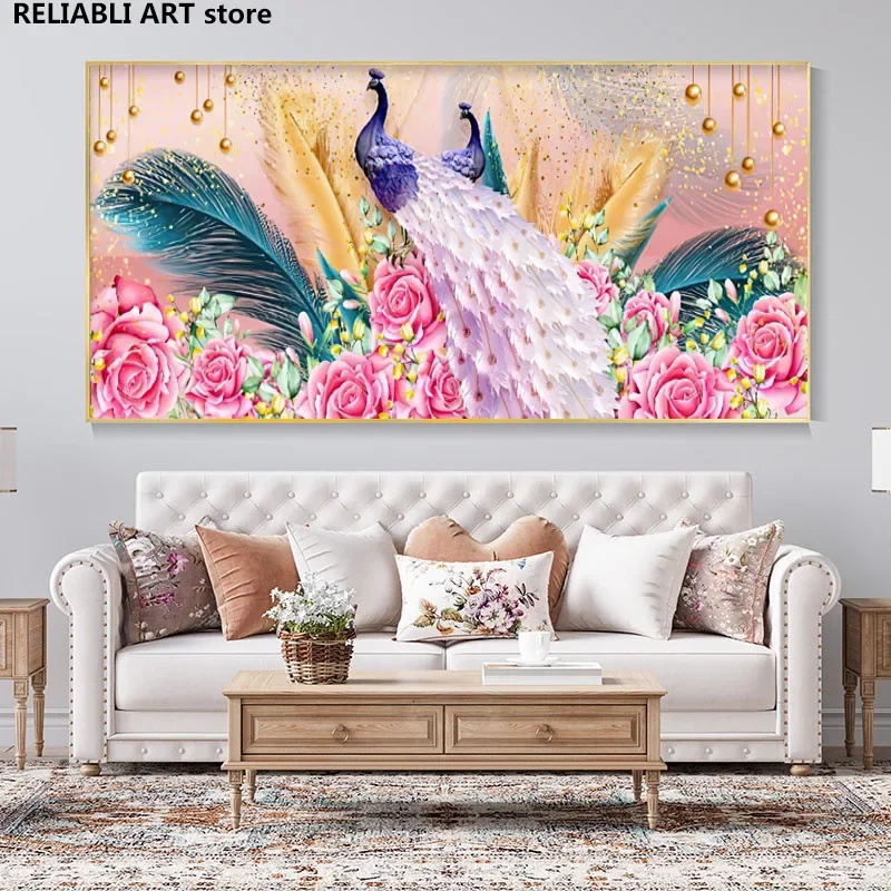 Frameless Canvas PaintingPrints Animal Picture Peacock Flower Canvas Painting Living Room Bedroom Home Decoration Wall Art Poste