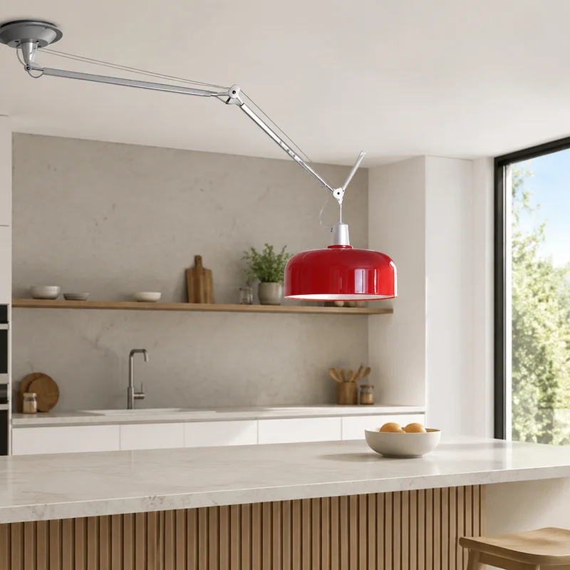 Modern Aluminum Adjustable Arm Pendant Fixture Minimalist Extendable Ceiling Fixture Dining Room Kitchen Counter Pendant Lamp