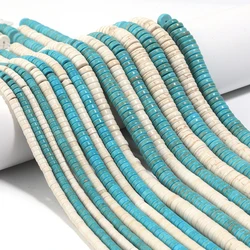 1 String Natural Stone Beads White Blue Flat Round Turquoise Spacer Bead For DIY Jewelry Bracelets Necklace Accessories Supplies