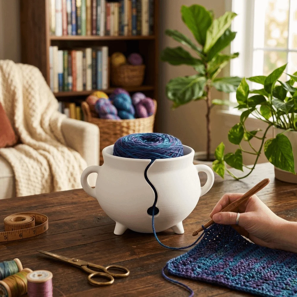 Plastic 3D Printing Yarn Bowl Anti-Tangle Portable Knitting Storage Basket Sturdy DIY Crochet Organizer Crocheting Work