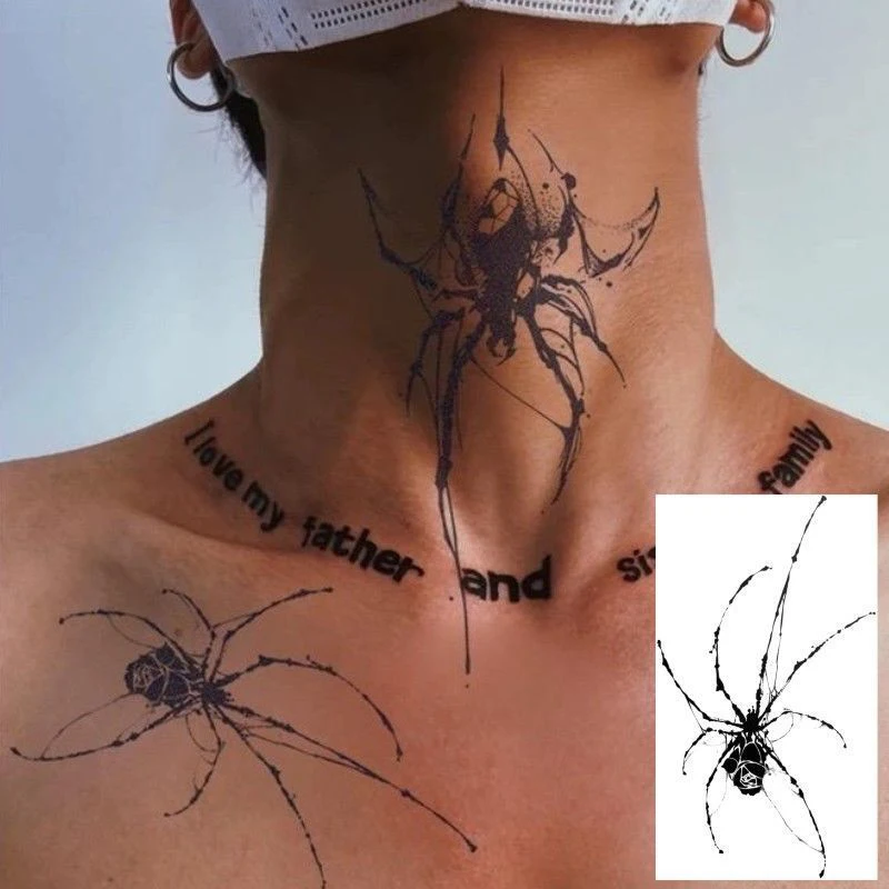 Autocollants de tatouage d'araignée à base de plantes pour femmes et hommes, art de bras, tatouages temporaires, imperméable, faux tatouage, punk, toile d'asile, durable