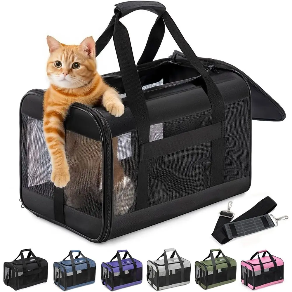 

Cat Carrier Airline Approved, Soft-Sided Dog Carrier with Inner Safety Leash, Pet Transport Carrier for Small-Medium Cats Puppie