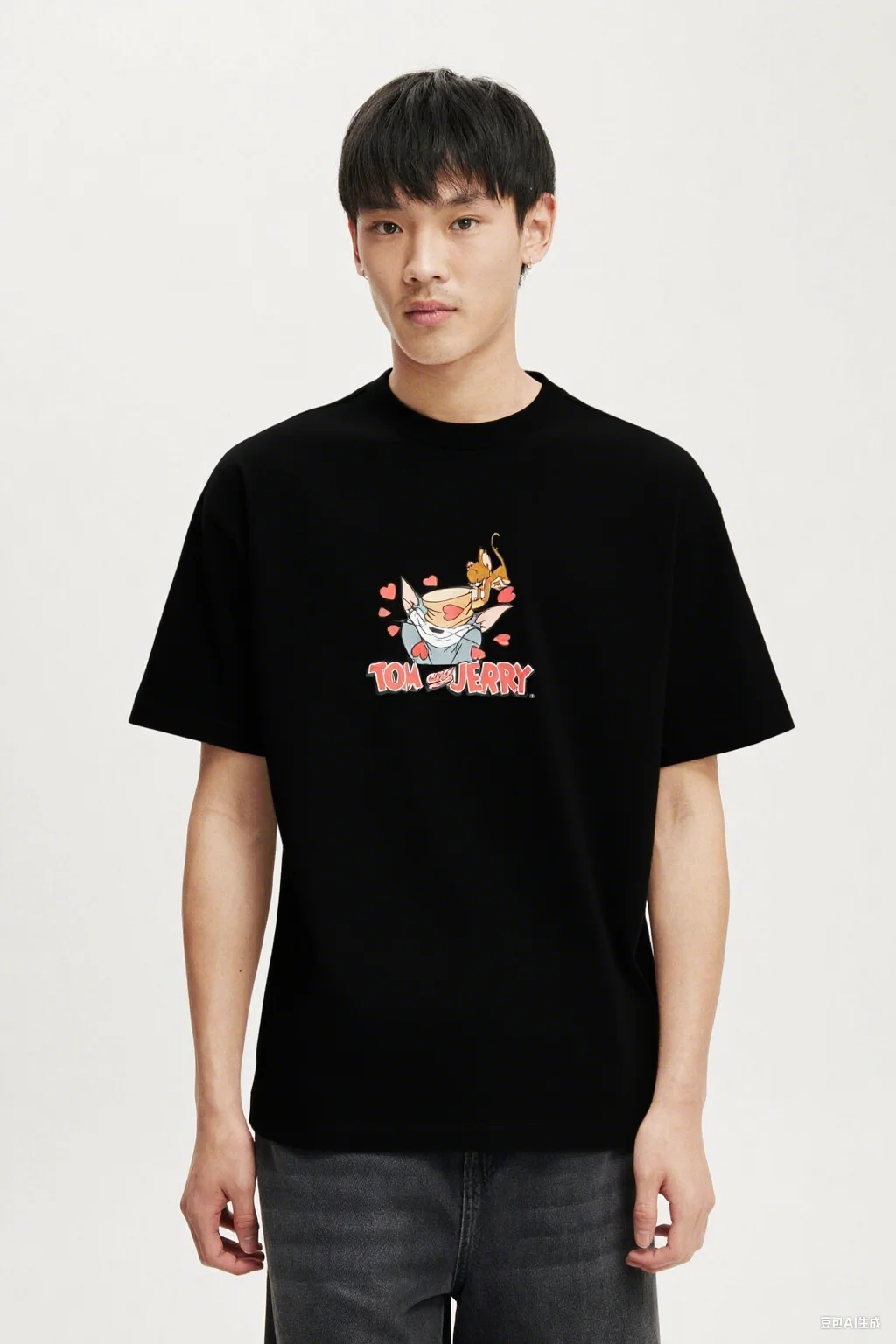 

Tom and Jerry Love Hearts Cotton Tee Trendy Printed Brand Pure Cotton T-shirt Short Sleeve Unisex Round Neck Versatile
