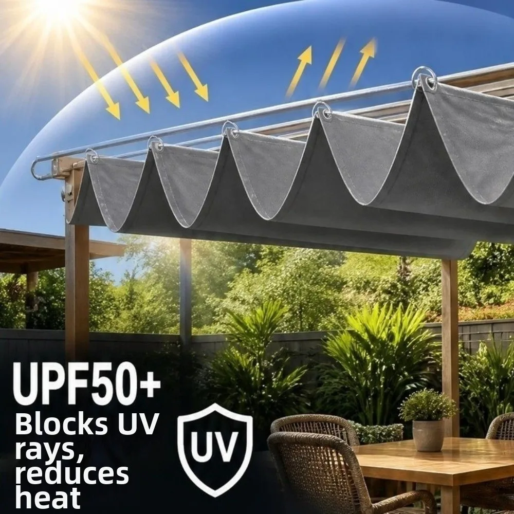 Waterproof Wave Retractable Sun Shade Canopy Heavy Duty UV Protection Outdoor Balcony Sun Awning Thick Polyester Rainproof
