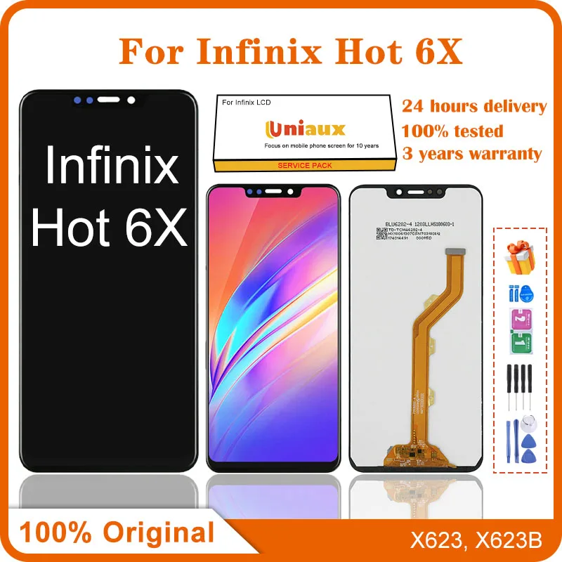 

6,2 "оригинальный для Infinix Hot 6X X623 LCD дисплей кодирующий преобразователь сенсорного экрана в сборе X623B LCD абсолютно новый Ремонт Запасные части