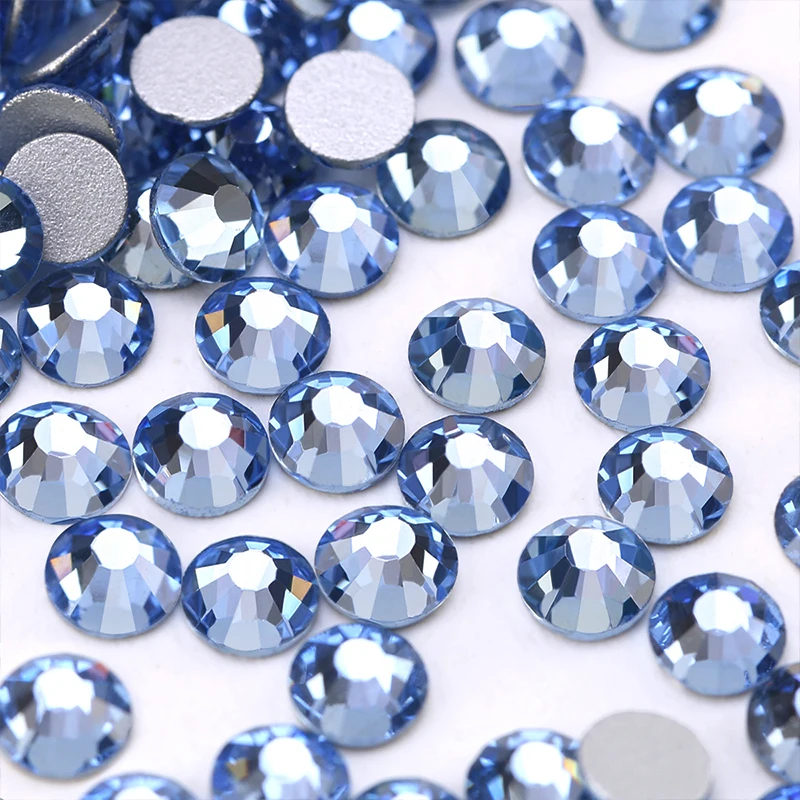 Light blue/Light Sapphire All Size Flat back Non Hot-fix Stone Glue on Nail Art Rhinestones,Boutique Clothing decoration