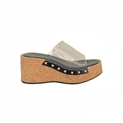 Woman Slippers Black Heeled Sandals Summer Wedges Platform Heels Slippers White Rivets Chunky Shoes Clear PVC Ladies Sandals