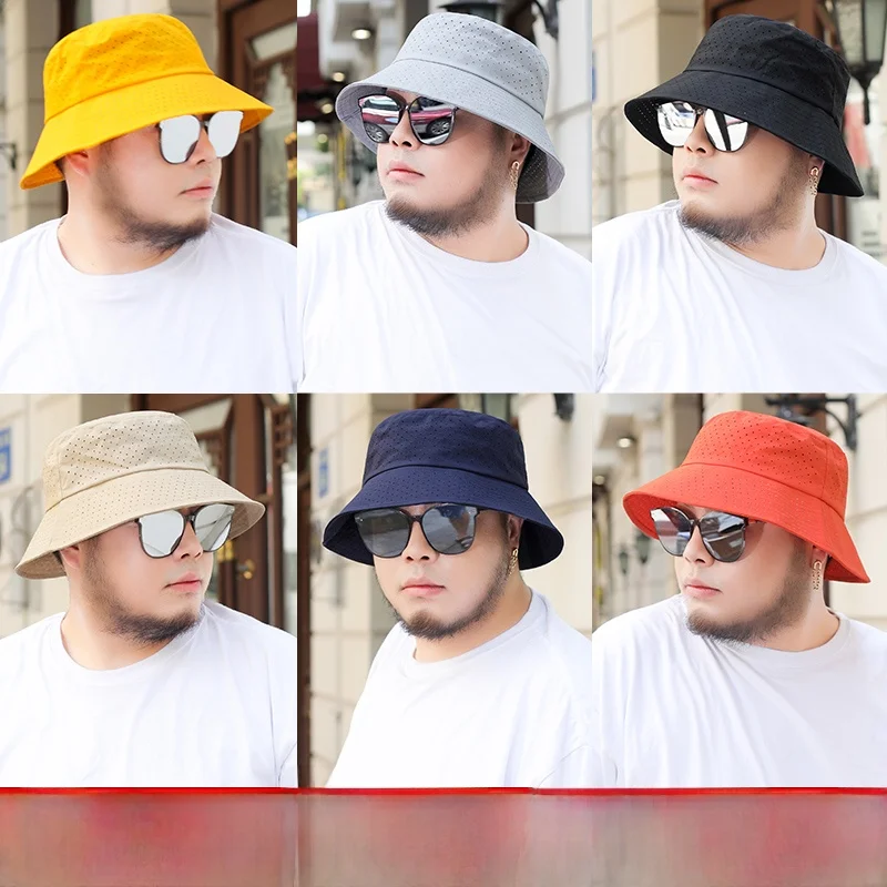 Large Size Fishing Cap Men's Breathable Sunshade Hat Summer Mesh Eyewear Adjustable round Top Wide Brim Casual Style Hat