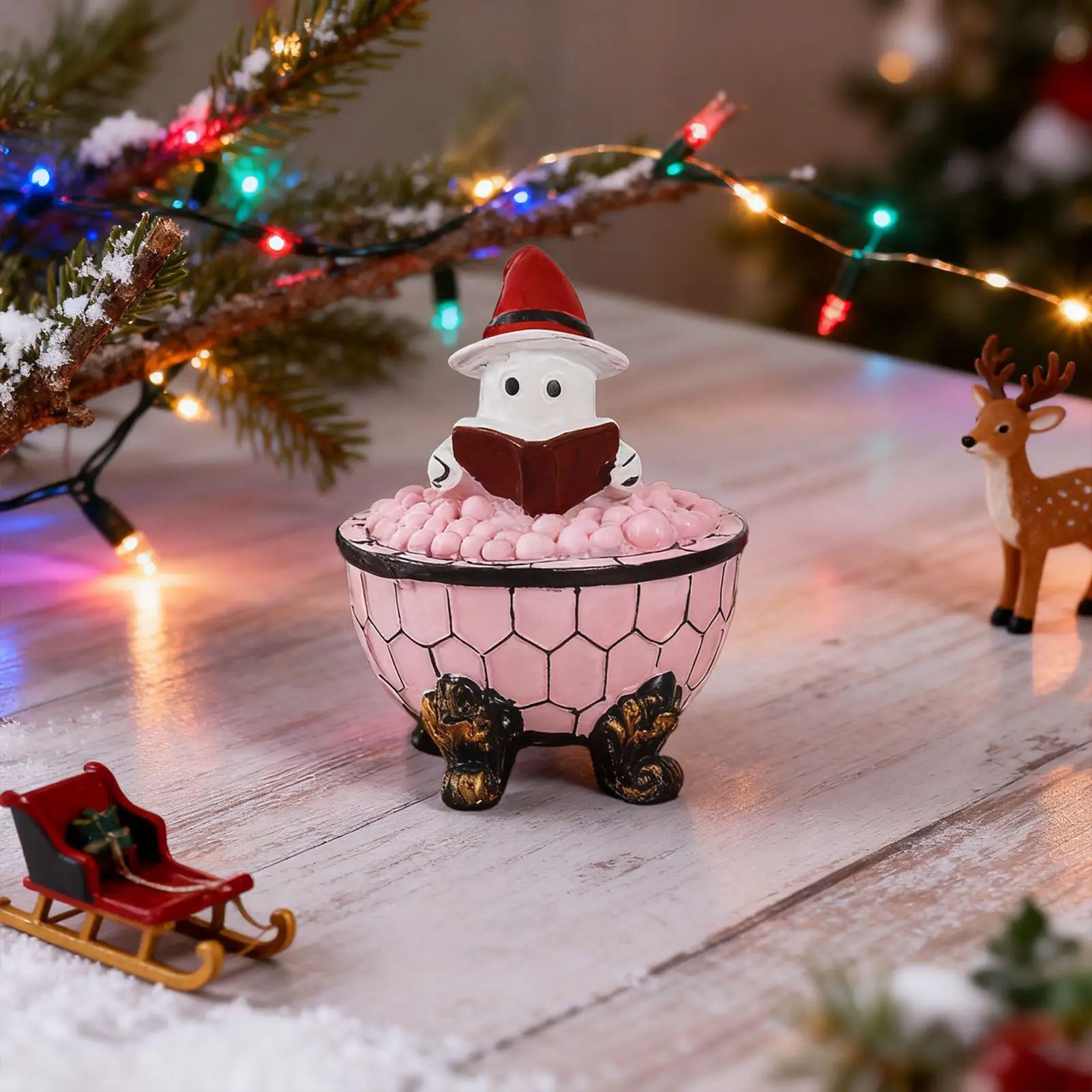 Ghost Lamp Bathtub Reading Book Decoration Figurine Halloween Night Light For Pathway Bedroom Kitchen Office Home House Window