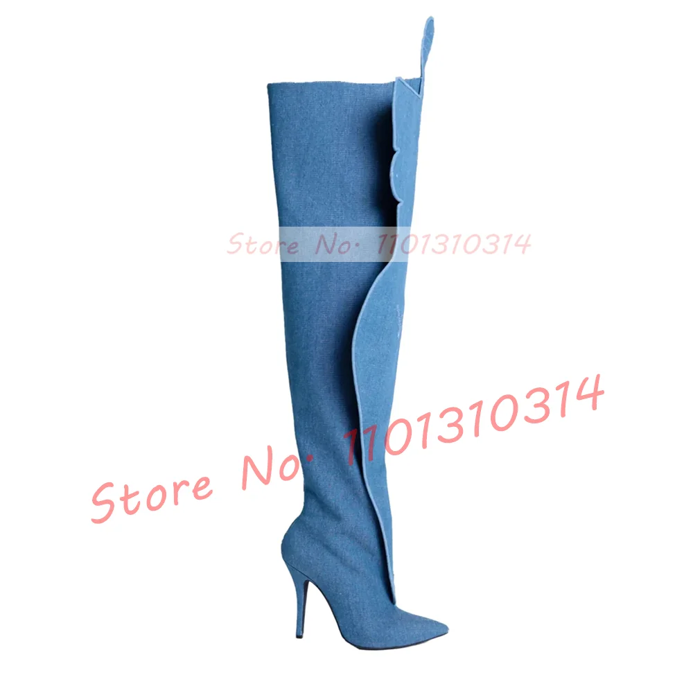 Leather Paneled Crotch Boots Women Novelty Thin High Heels Wide-fit White Long Boots Sexy Ladies Pointed Toe Elegant Shoes