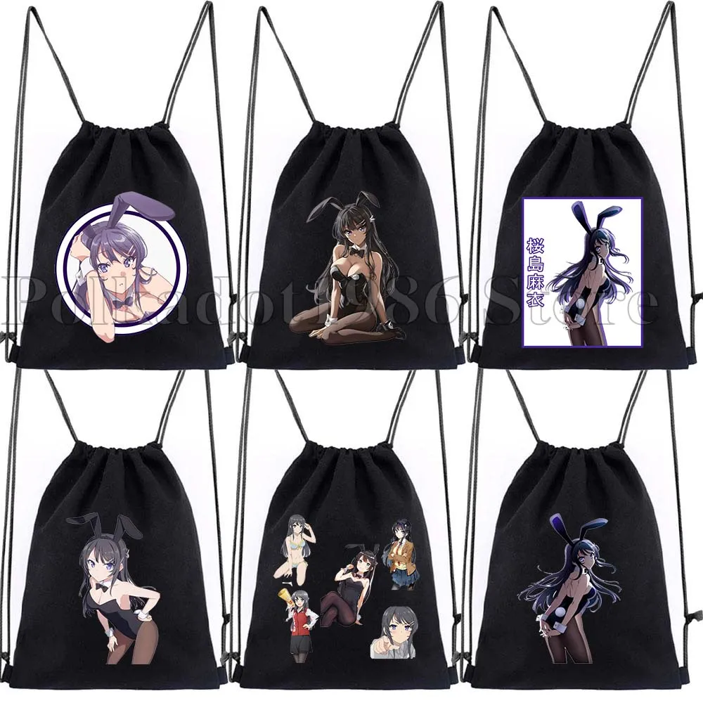 

Cute Kawaii Lovely Bunny Girl Anime Mai Sakurajima Senpai Canvas Drawstring Backpack Sports Gym Sackpack String Bags for Sports