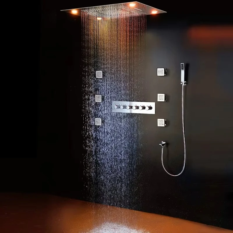 Hm Contemporary New Product Multifunction Thermostatic Rain Curtain Mode Bathroom SUS 304 Shower Faucets Set
