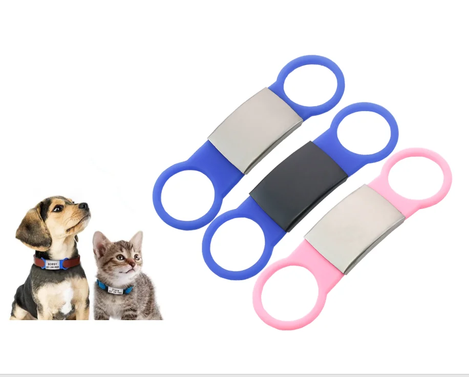 猫と犬の識別タグ 紛失防止タグ ペットシリコンドッグタグ ステンレス彫刻ラベル パーソナライズされたペンダント