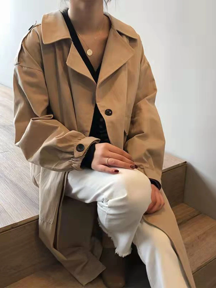 High Quality Pure Cotton Coat Female Spring Korean Loose Trench 2023 Fashion Trend Women Medium Length Trench Coat Female