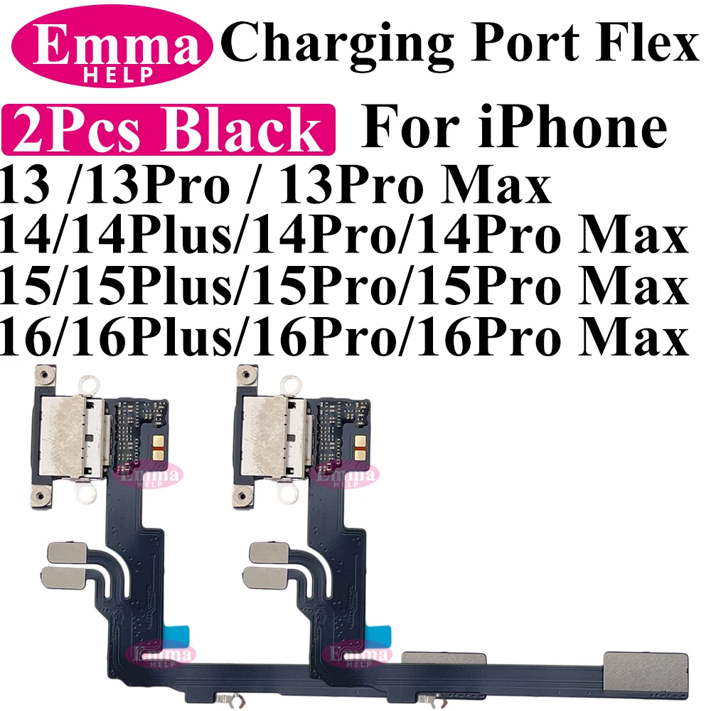 2pcs USB Charging Port Dock Connector Flex Cable with Microphone for iPhone 16 15 14 13 12 Pro Max Plus Repair Part
