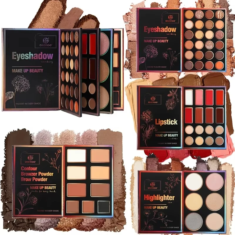4-Page 55-Color Eyeshadow Palette with 24 Matte & Shimmer Shades, 6 Lip Glosses & 9 Highlighters - Multifunctional Makeup Set