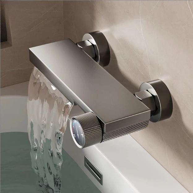 Solid Brass Deck Mounted Tub Shower Faucet - Hot/Cold High Flow Mixing Valve with Shower Head, Bathroom Fixture