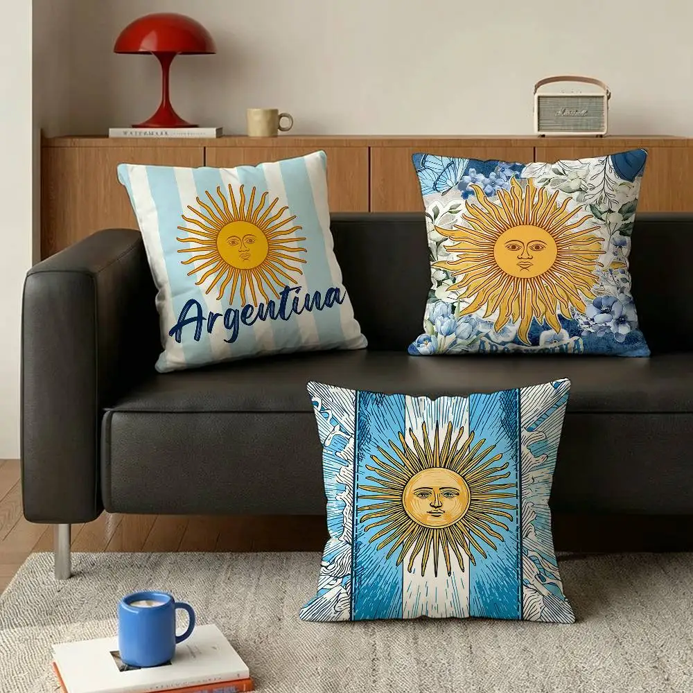 Argentina Flag Aesthetic   Various Sizes Square Pillow Case For Car Home Bedchamber Decor