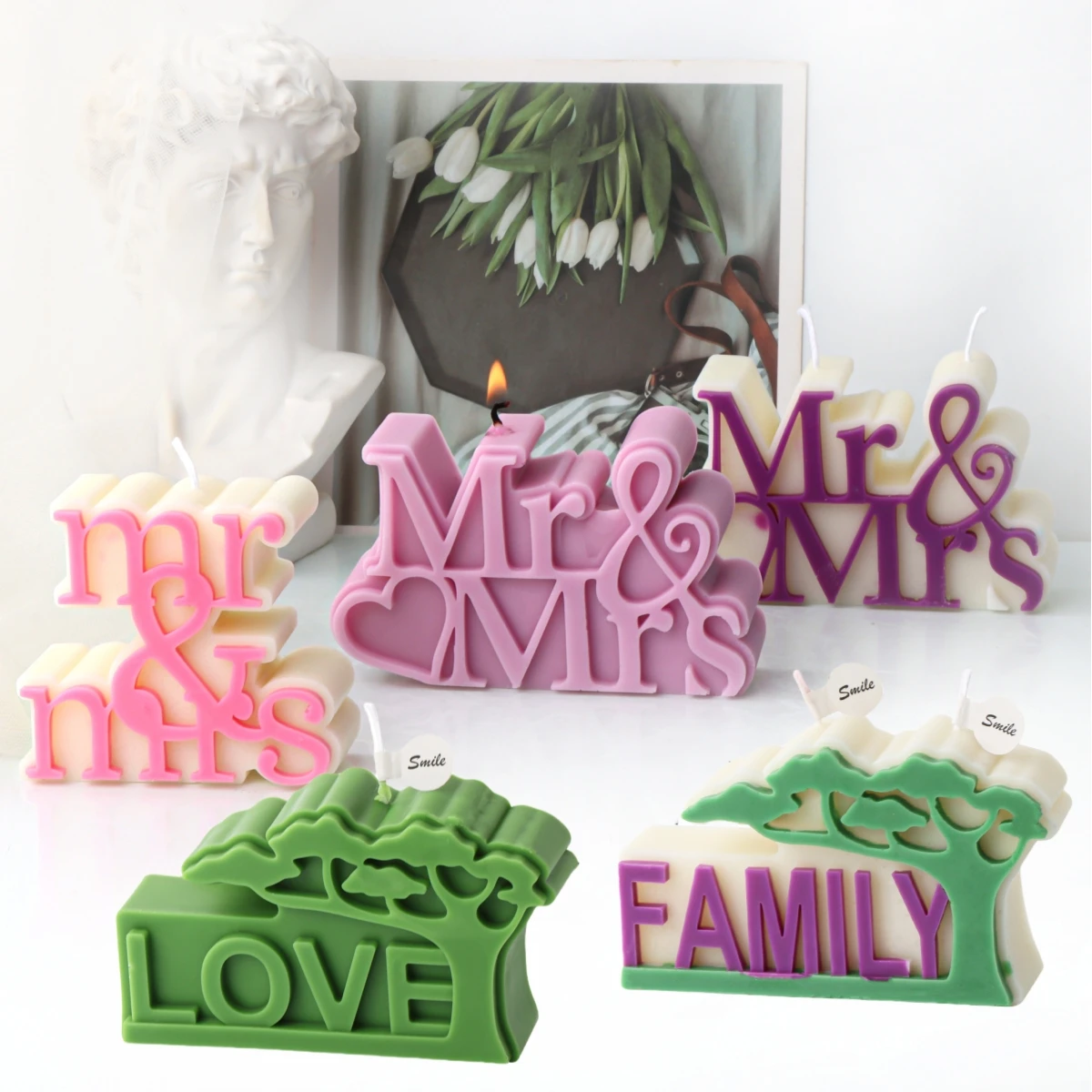 Mr & Mrs-Molde de silicona con eslogan para velas, molde de jabón con eslogan de letras en inglés 3D para familia de amor, decoración de boda artesanal, regalo festivo hecho a mano