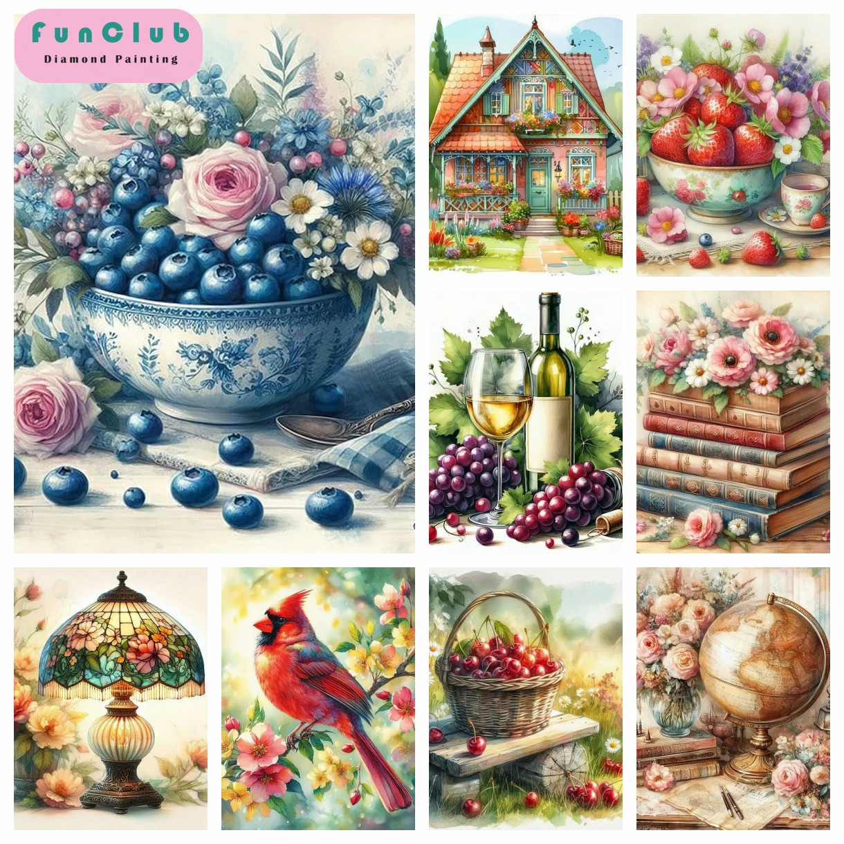 Kitchen Landscape Fruit Flower 5D DIY Diamond Painting Cross Stitch Embroidery Mosaic Round Drill Rhinestones Home Decor Gifts