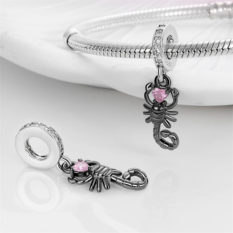 Original Charms 925 Sterling Silver Black Small Scorpion Pendant Beads Fit Bracelet Women Jewelry Making Diy Gift