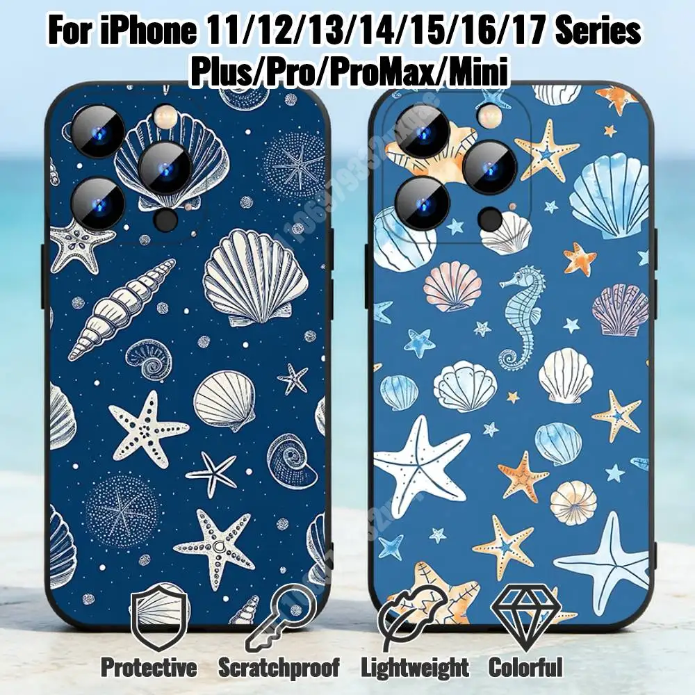

Ocean Coral Starfish Pattern Phone Case for iPhone 17 16 Pro Plus Air 15 14 Max Mini 12 11 Soft Shockproof Cover