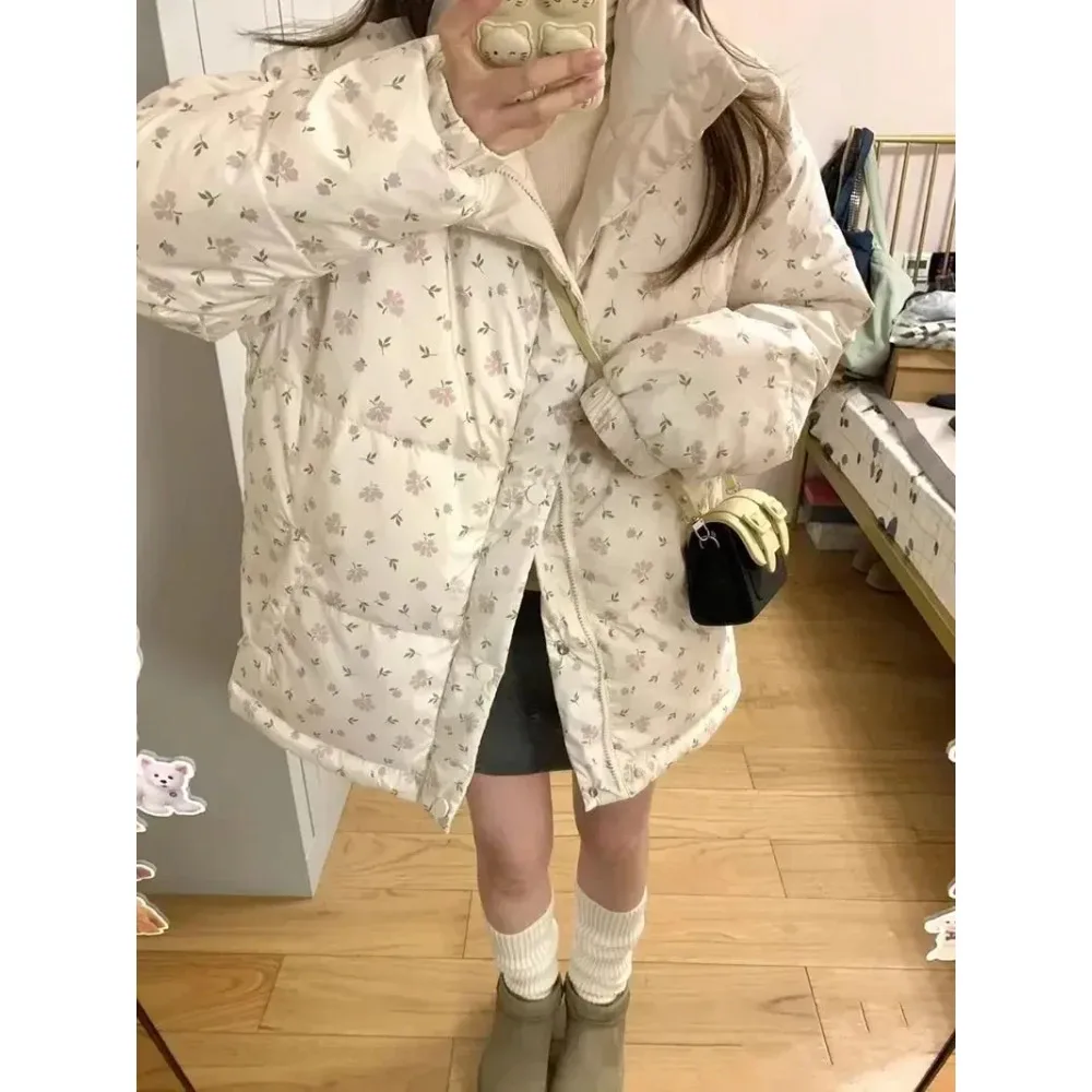 

Gagaok Winter Coat Korean Fashion Parkas Sweet Floral Printed Stand Collar Warm Jackets Female Gentle Ropa De Invierno Mujer