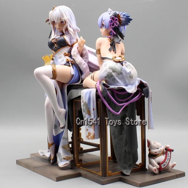 Figura Anime Rem Emilia Cheongsam, Re:Life in A World Different, Brinquedo de Boneca Colecionável em PVC, 23cm