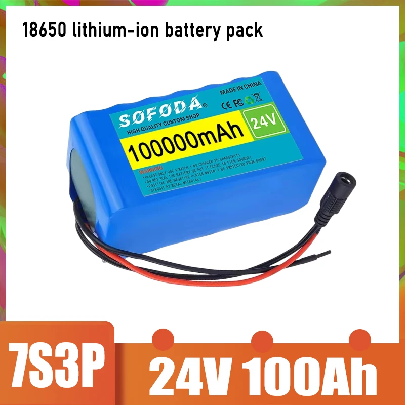 7S3P battery pack 18650 lithium-ion battery, built-in BMS, 24V 100Ah large capacity,for 250W-350W motors