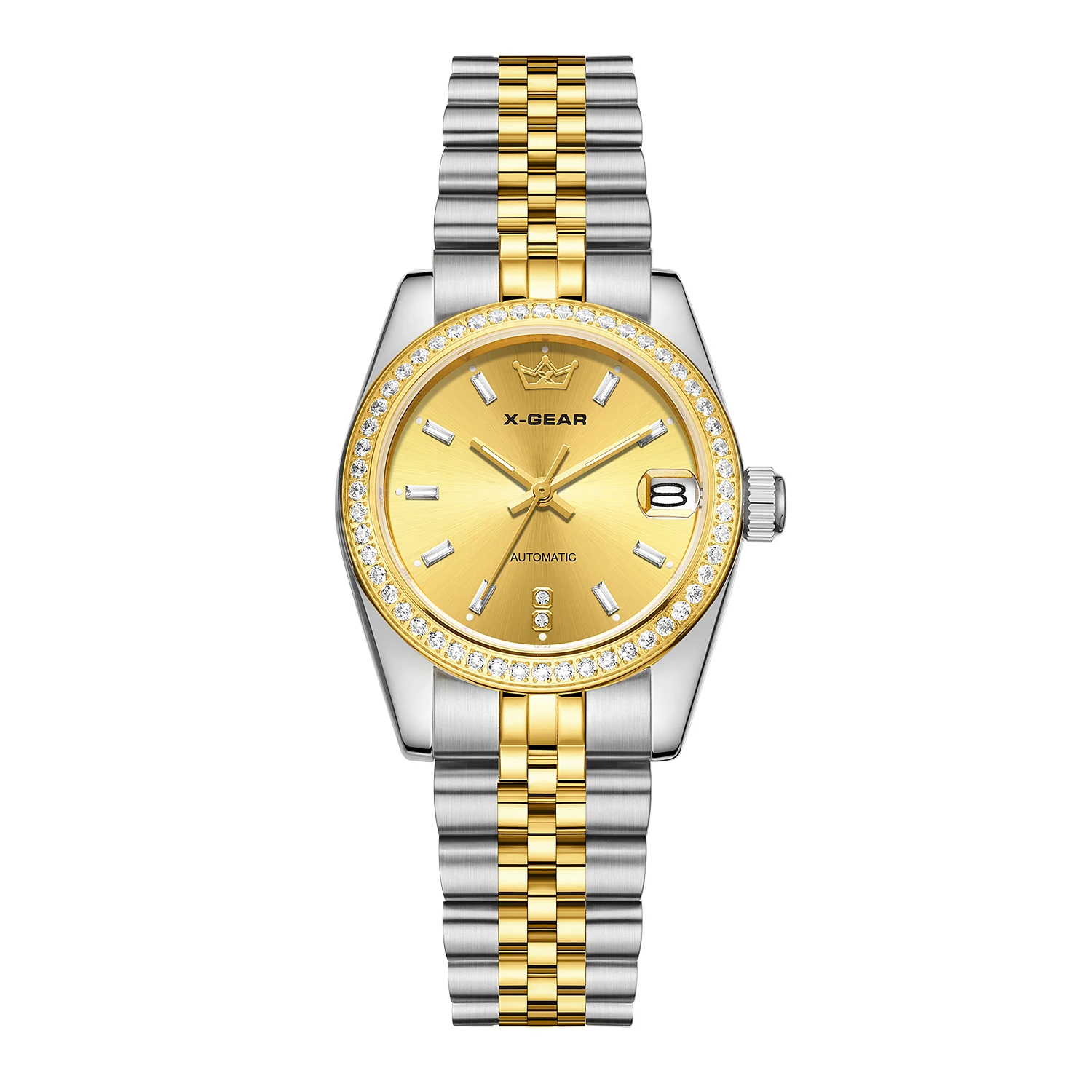 Women's Back Skeleton Automatic Mechanical with Luminous Sparkling Zirconia Diamonds Glamour Watch