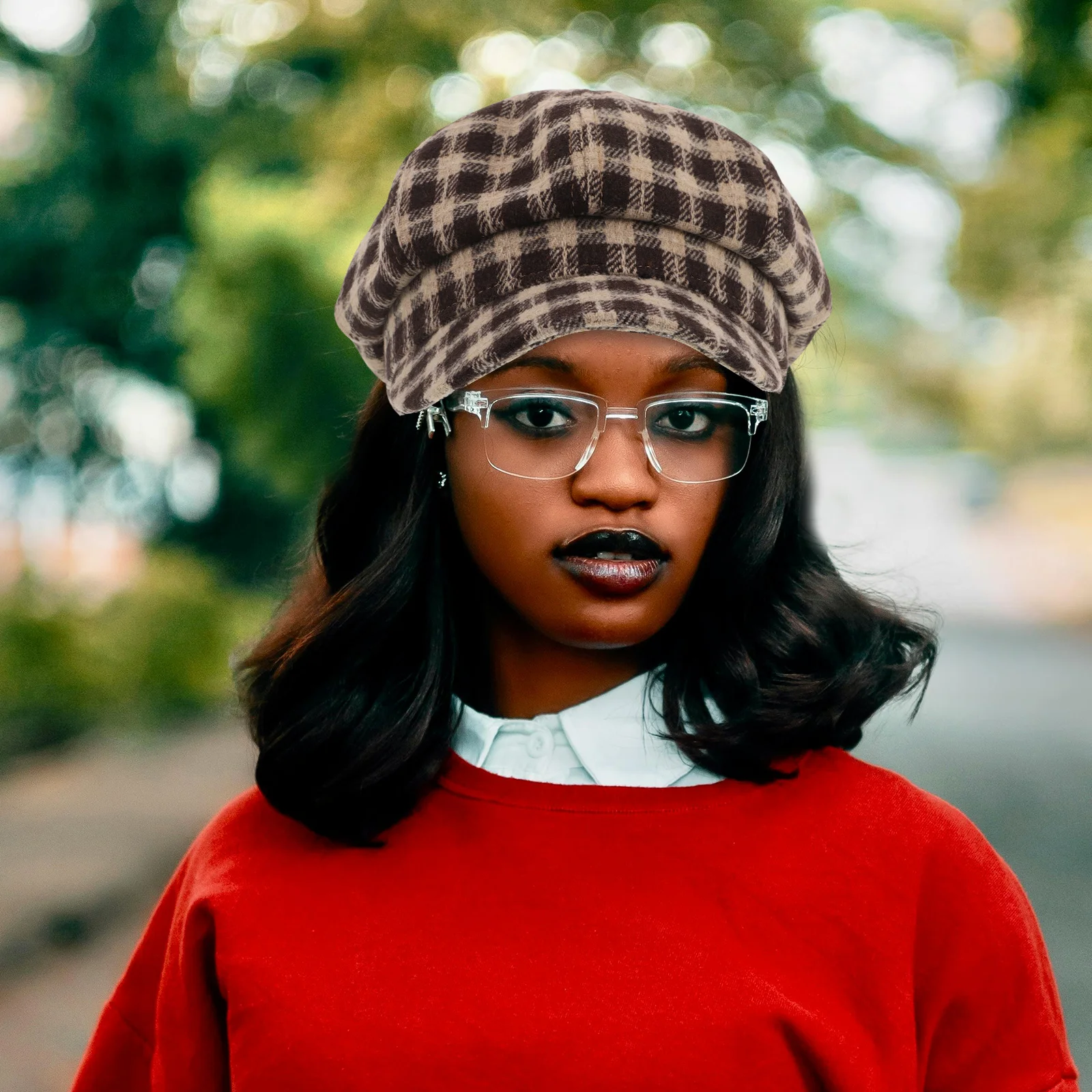 

Plaid Beret Cap Beret Artist Cap French Beanie Vintage Cotton Painting Hat Artist Adjustable Size Octagonal Hat